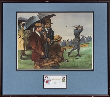 Francis Ouimet Signed Cut With Cachet & 1913 US Open Artwork In 31x27  Framed Display (Beckett)